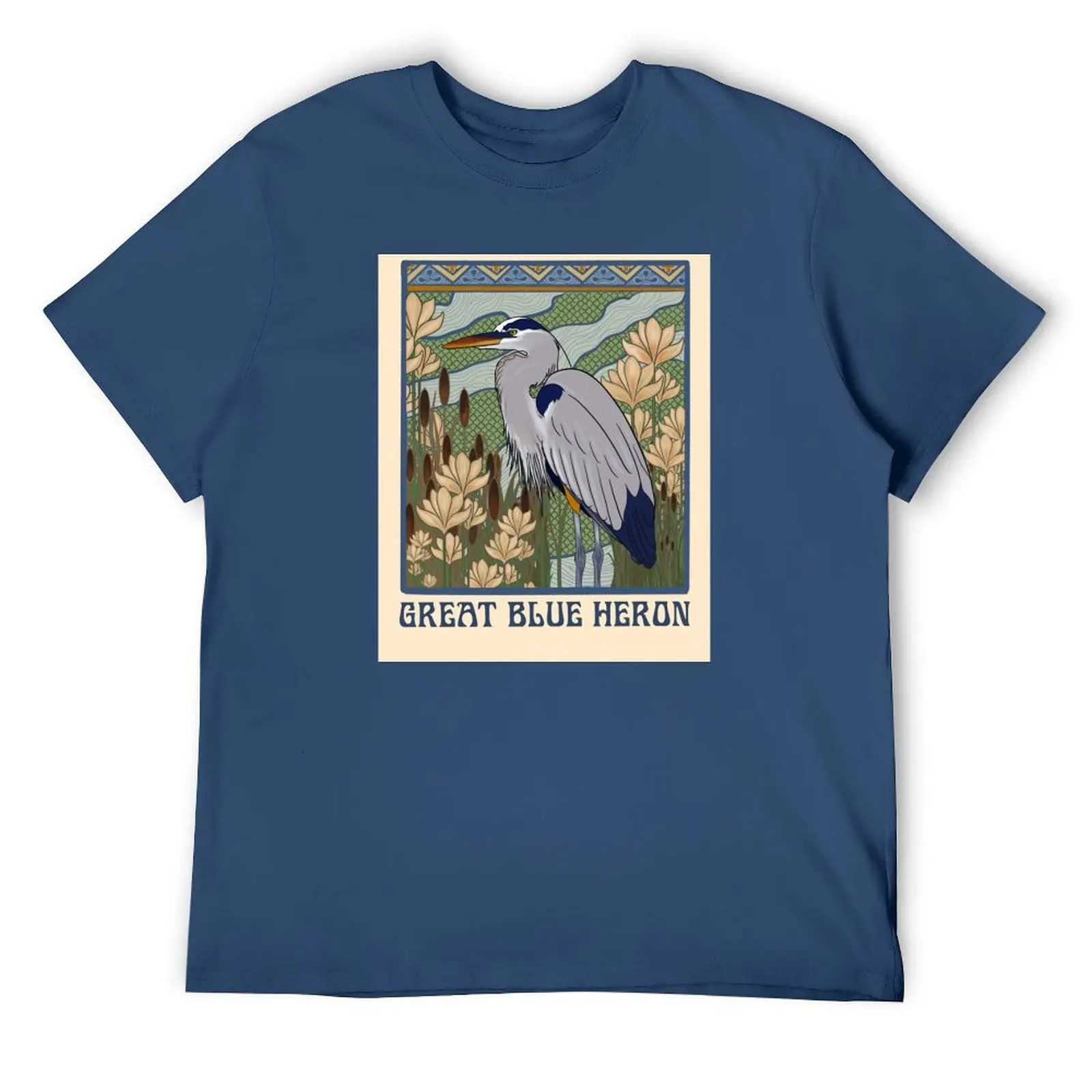 

Art Nouveau Style Great Blue Heron T-Shirt luxury clothing labubu new gifts and t-shirts Aesthetic clothing Men's cotton t-shirt
