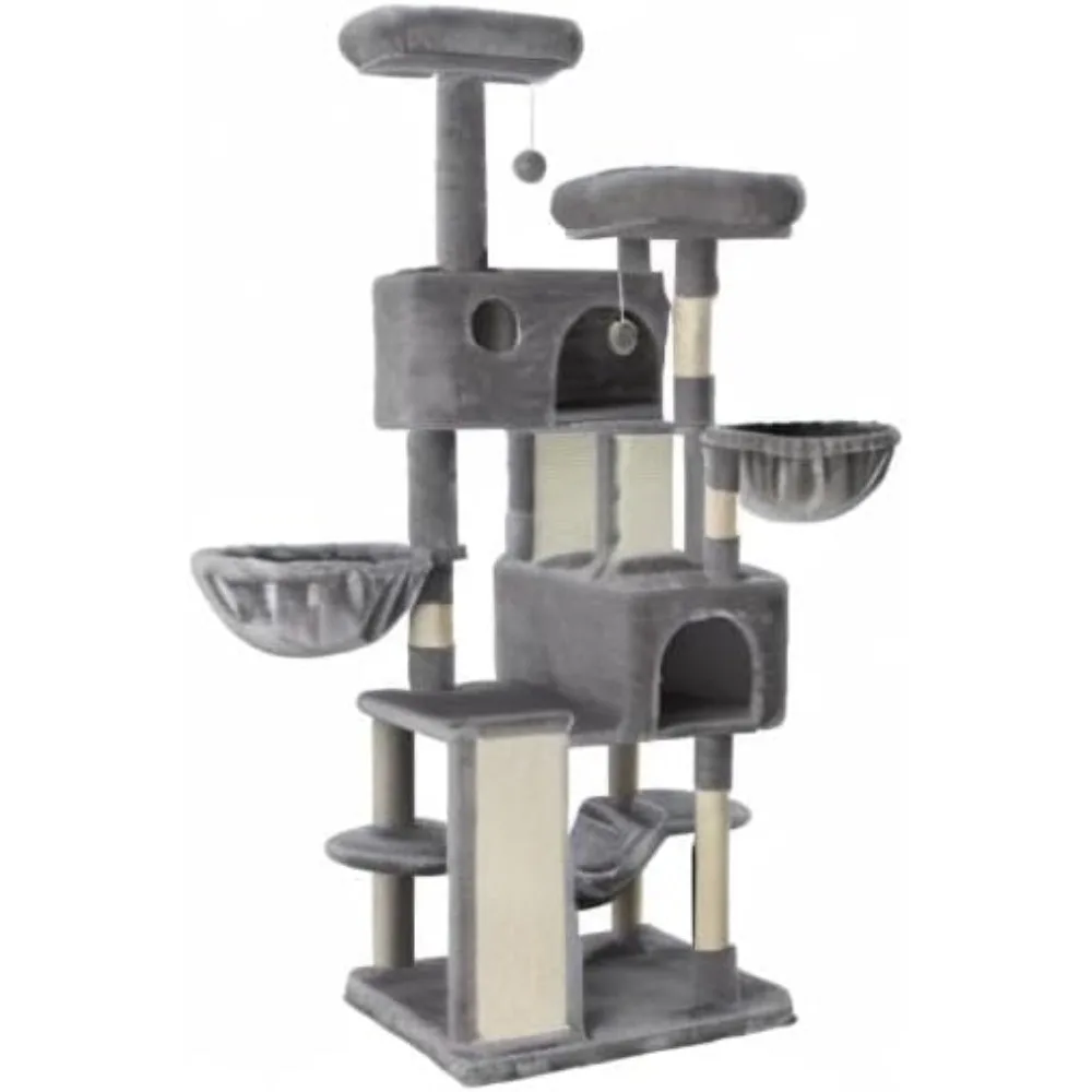 

65in Larger Cat Tree Tower Condo for Indoor Kitties/Multi-Level Furniture Activity Center with Wide Base/Cozy Plush Cat Perches