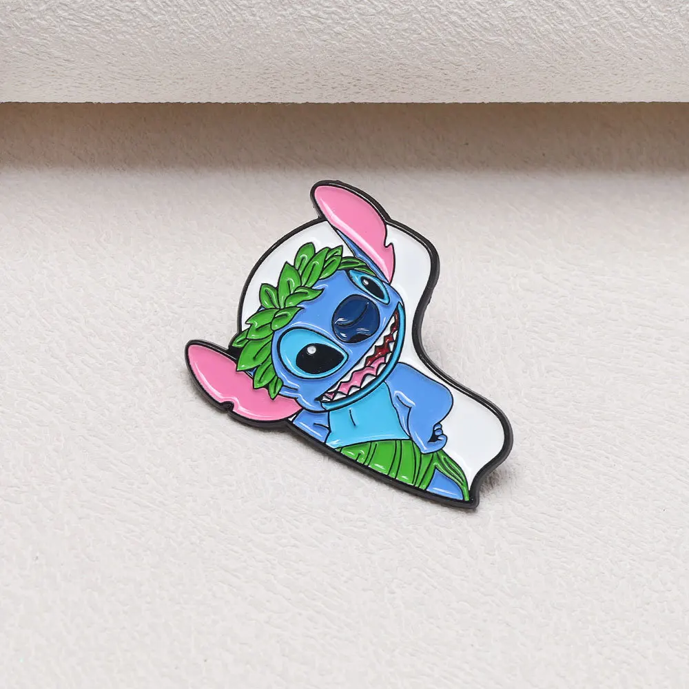 2Pcs Funny Cartoon Brooch Cute Stitch Creativity Enamel Pin Backpack Clothing Jewelry Metal Badge Accessories Decoration Gift image 2