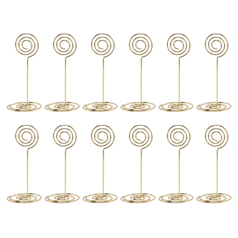 12 Pack Table Number Card Holders Photo Holder Stands Place Paper Menu Clips, Circle Shape (Gold)