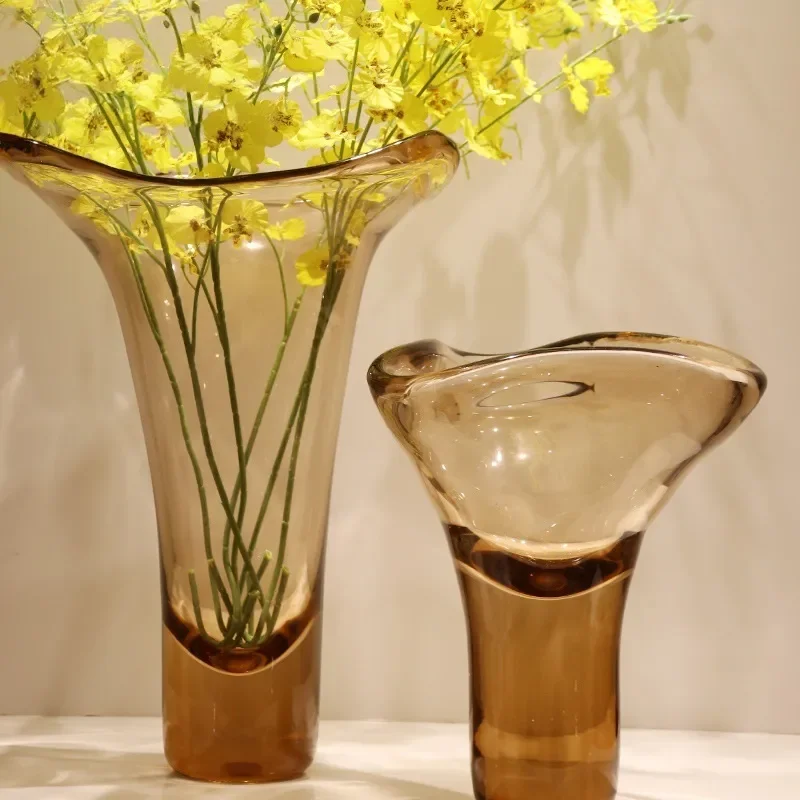 Modern Light Luxury Glass Vase Creative Home Decor Ornament for Living Room Dining Table Centerpiece Fruit Plate Display
