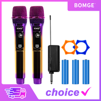 Professional 2 Channel DJ Karaoke Wireless Microphone System With Colorful purple mic Wireless Rechargable Receiver for Party DJ