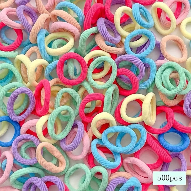 300pcs/500pcs Elastic Solid Color Rubber Band Ponytail Holder Trendy Hair Accessories For Daily Wear girl hair accessoires image 4