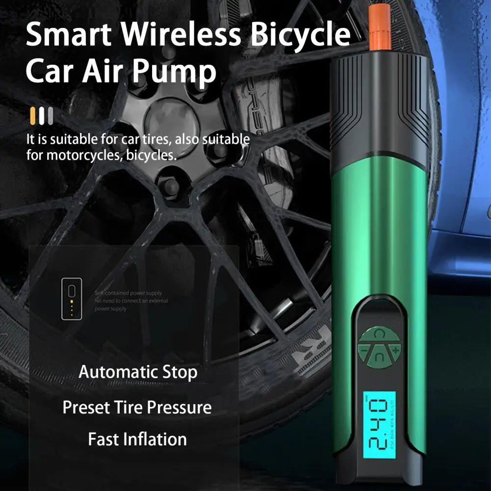 

Wireless Inflator Pump Air Compressor For Bicycle Car Tire Automatic Stop Preset Tire Pressure with LED Light Handheld Air Pump