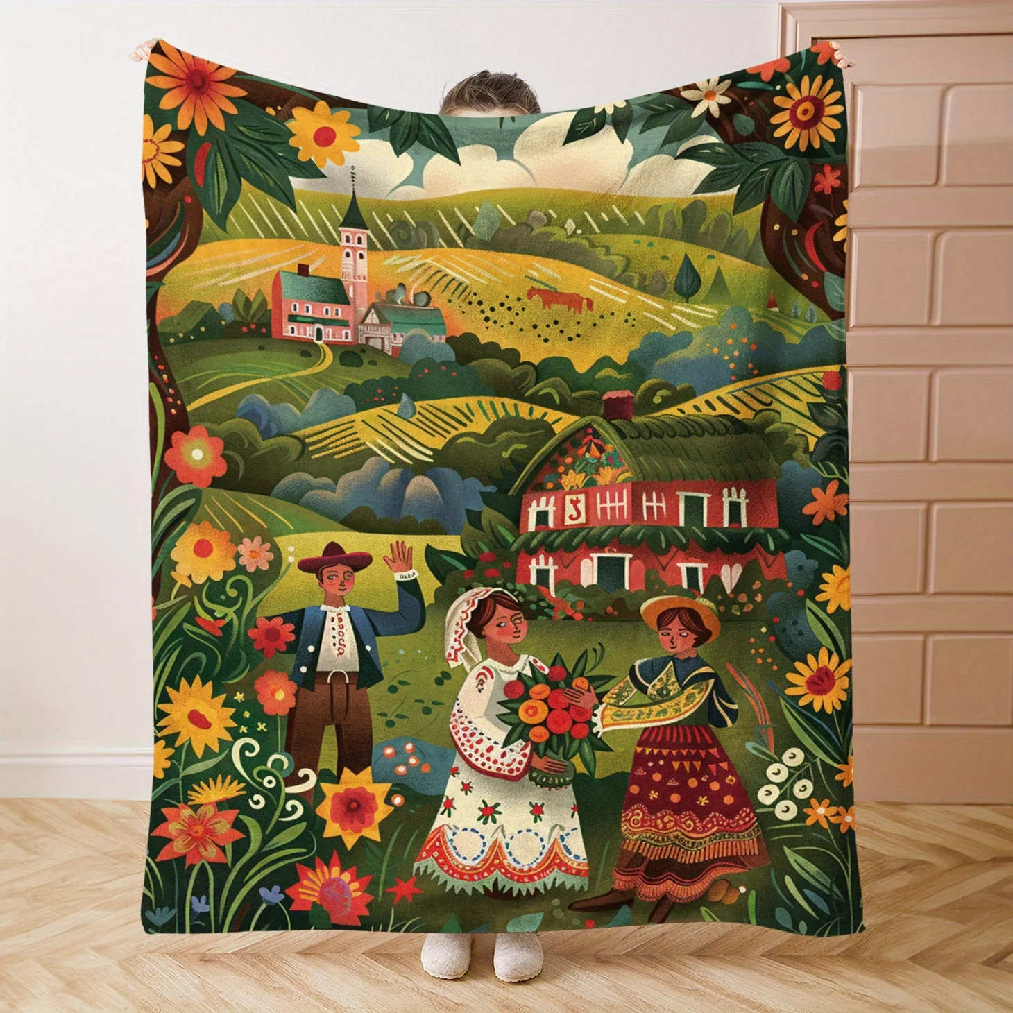 All-Season Spanish Farm Landscape Flannel Blanket - Soft, Warm & Lightweight For Bed, Sofa, Travel