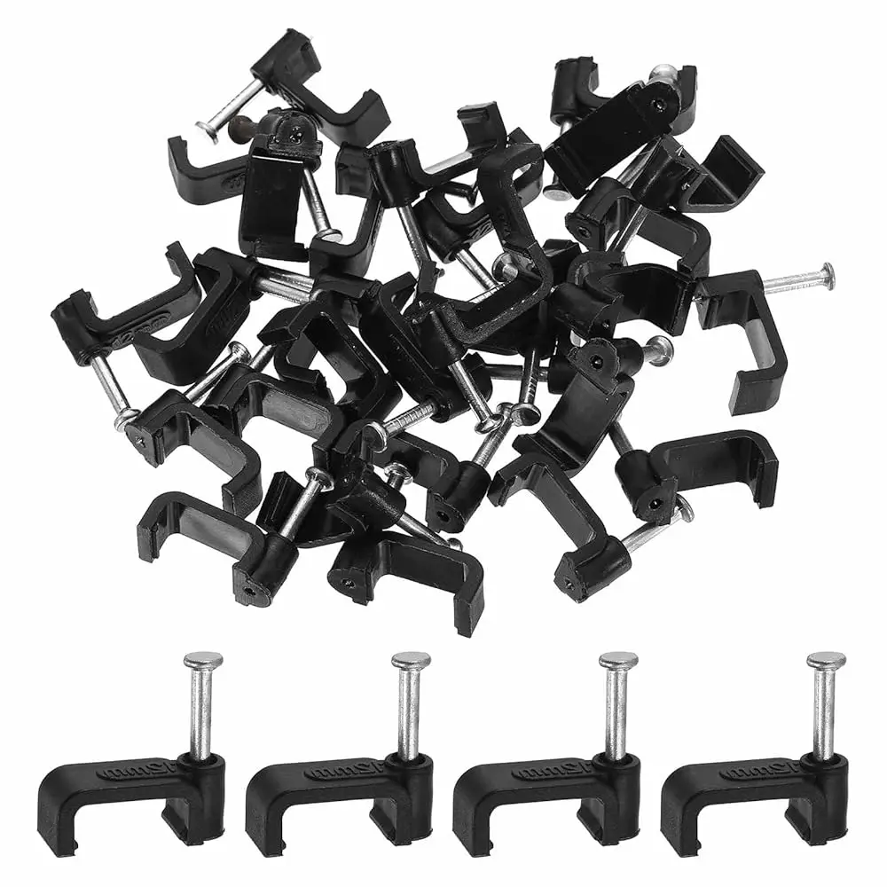 

60pcs Cable Clips with Nail 12mm ID Squarer Single Half Clamp J-Hook with Nail Cord Clips for Wires on Wall for Ethernet Tac