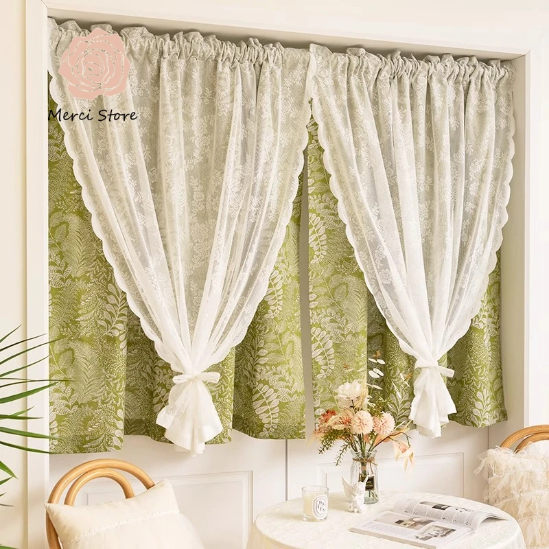 

Curtains for Living Room French Retro Double Layer Lace Pastoral Style Blackout Thermal Insulated