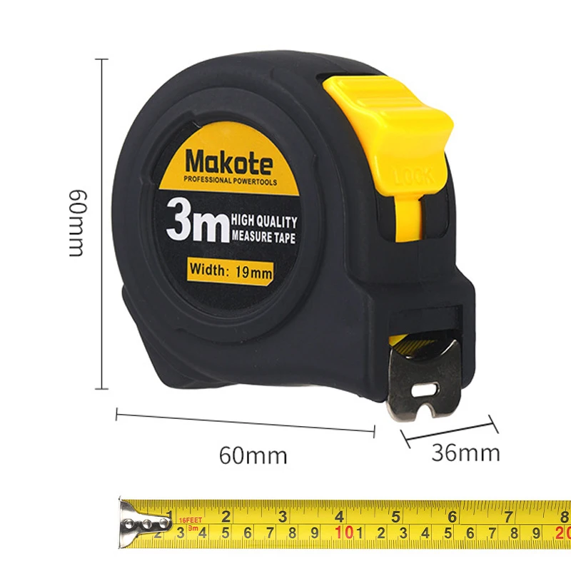 شريط قياس متري 3م/5م/7.5م/10م قابل للسحب بقياسات بوصة وسميكة مقاومة للتآكل من الفولاذ أدوات قياس منزلية