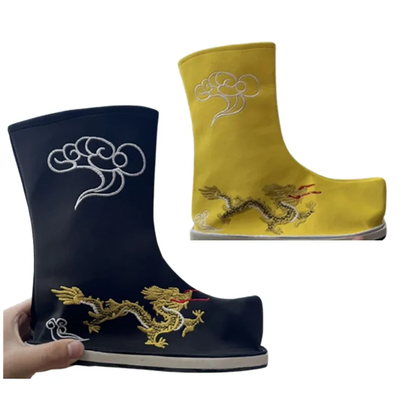 

Black Yellow Dragon Boots For Adults Children Chinese Vintage Hanfu Cloth Boots Swordsman Warrior Cosplay Kungfu Wear