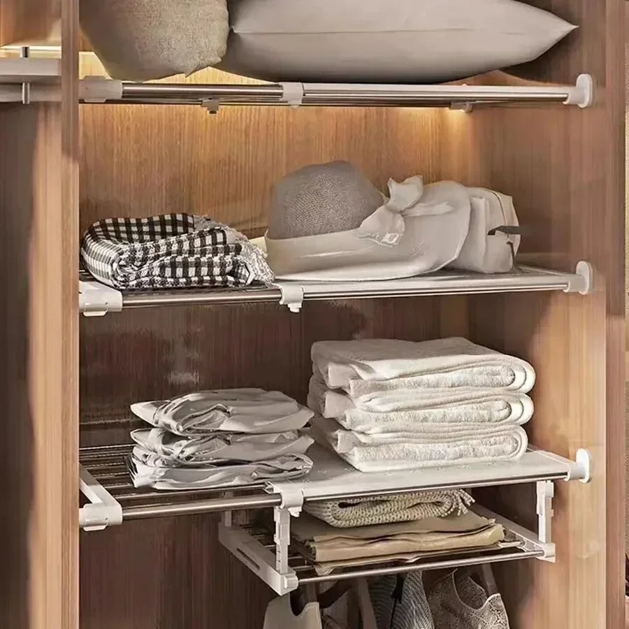 

Extendable Closet Shelf Adjustable Rack Closet Tension Rod Organizer Shelf DIY Wardrobe Divider for Cabinet Tool Toilet rack