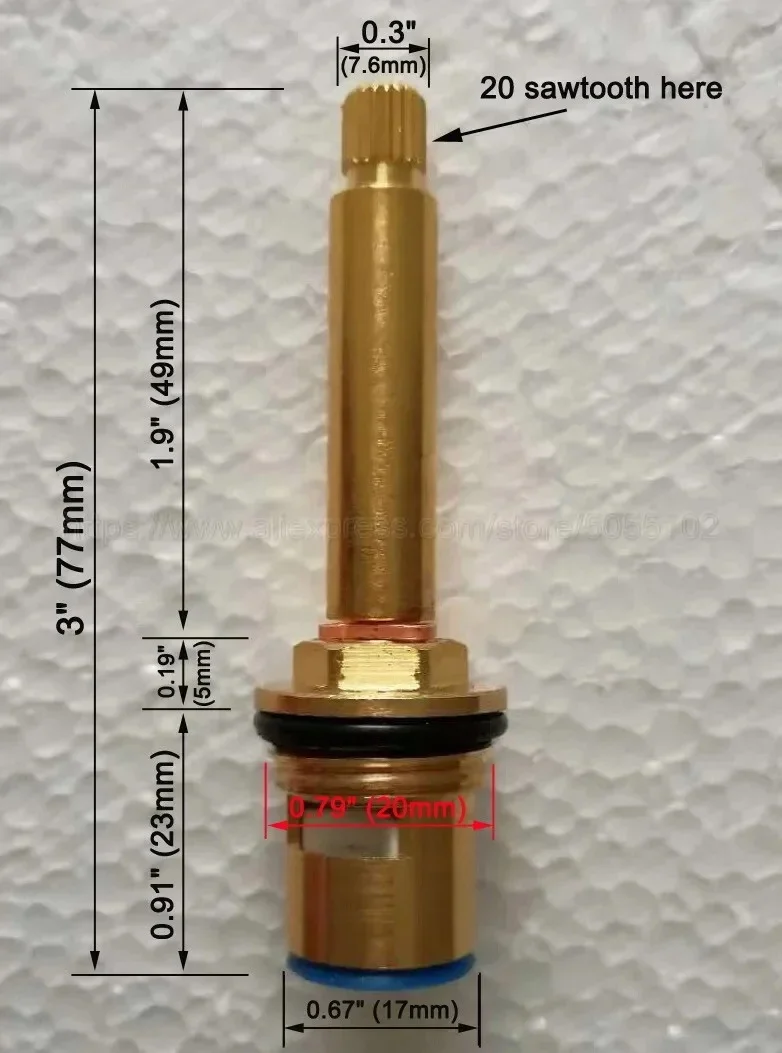 Replacement Tap Cartridge Valve Ceramic Disc Gland Quarter Turn Flow Long Tall Stem Insert 20 teeth 1/2\