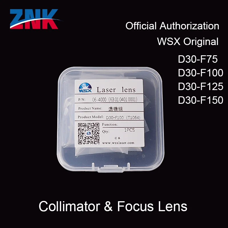 ZNK Original WSX Collimator&Focus Lens D30F100/125/150 1064nm Quartz Fused Silica For WSX Laser Head KC13 KC15 NC30