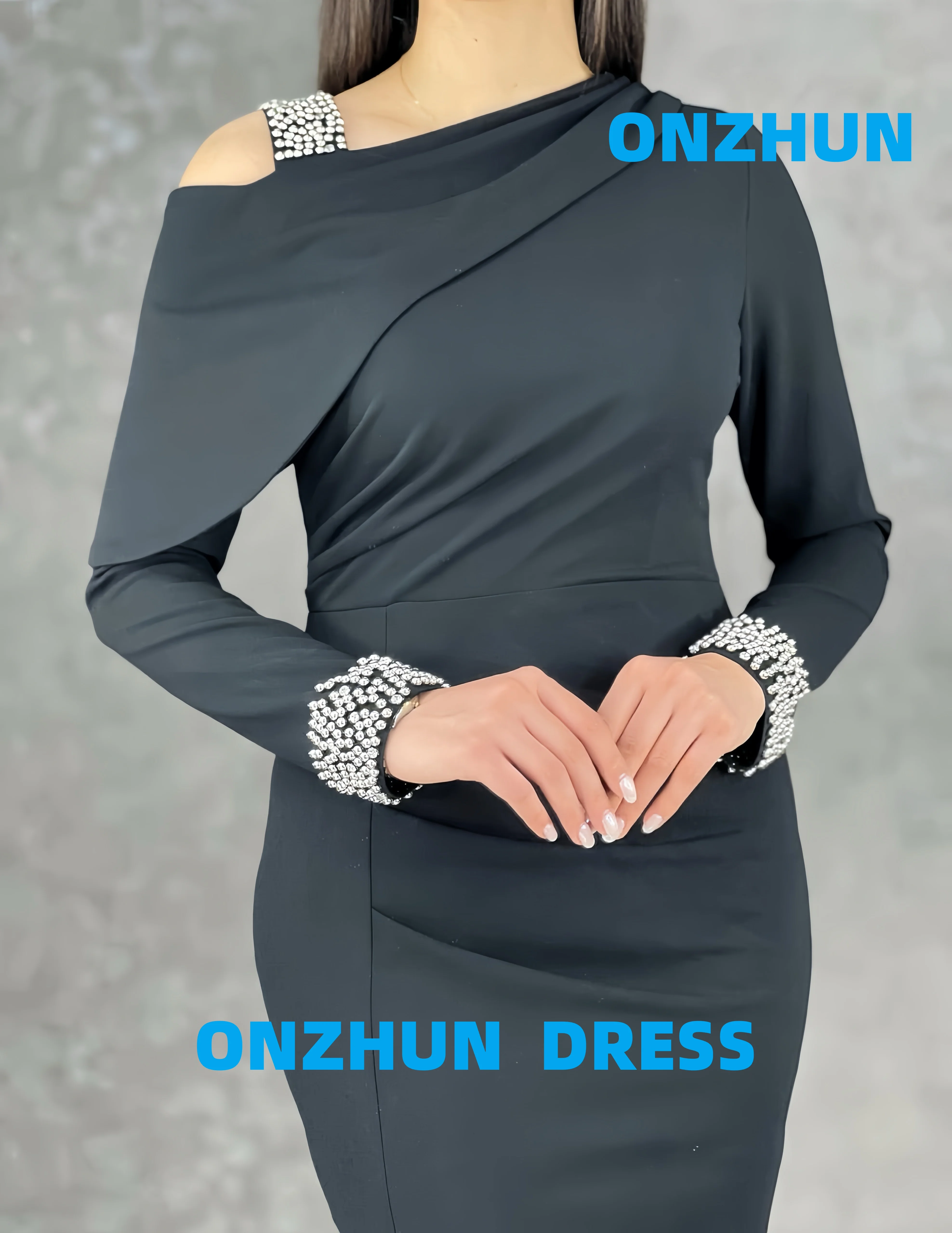 Personalizado de um ombro de manga comprida sereia cetim elegante luxuoso vestidos de noite feminino vestido de noite moderno vestidos de noite