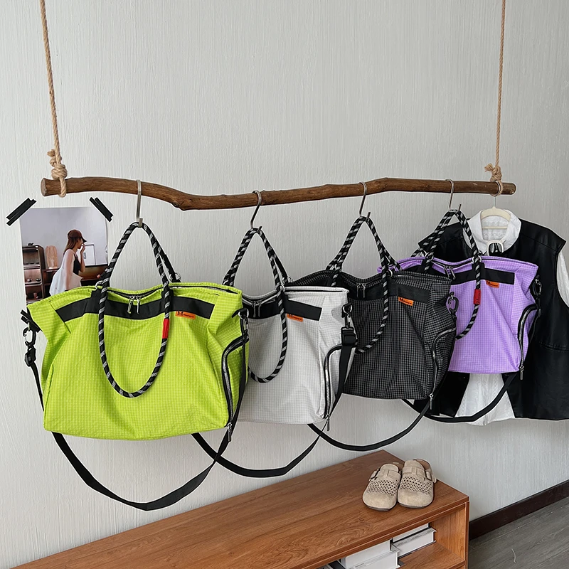 

Вместительные нейлоновые сумки-тоут для женщин, водонепроницаемые дорожные сумки-дафл через плечо с веревочной ручкой, универсальные наплечные сумки