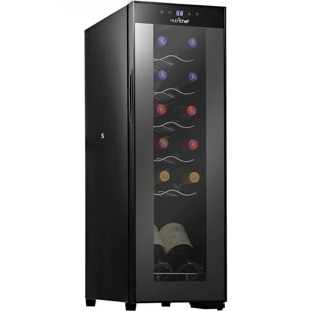 PKCWC120 White & Red Cooler-Freestanding Countertop Compact Mini Wine Fridge Chiller 12 Bottle Capacity, Black