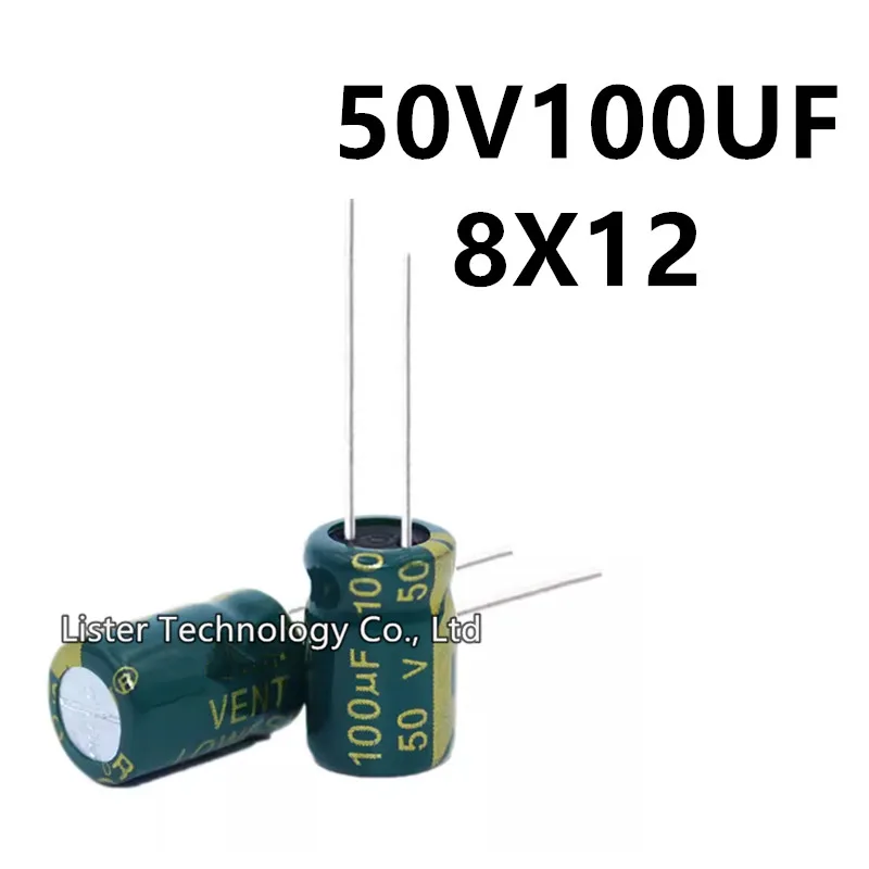 20pcs/lot 50V 100UF 50V100UF 100UF50V volume: 8x12 8*12 mm High frequency low resistance aluminum electrolytic capacitor