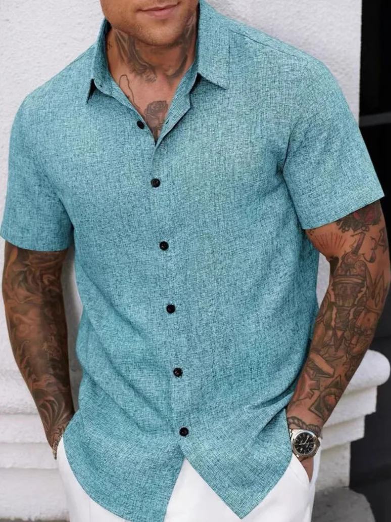 

Pure Color Men's ort Sve irt Breathable Moisture ng Loose Fit Four Seasons Versatile Polyester Blend Casual irt