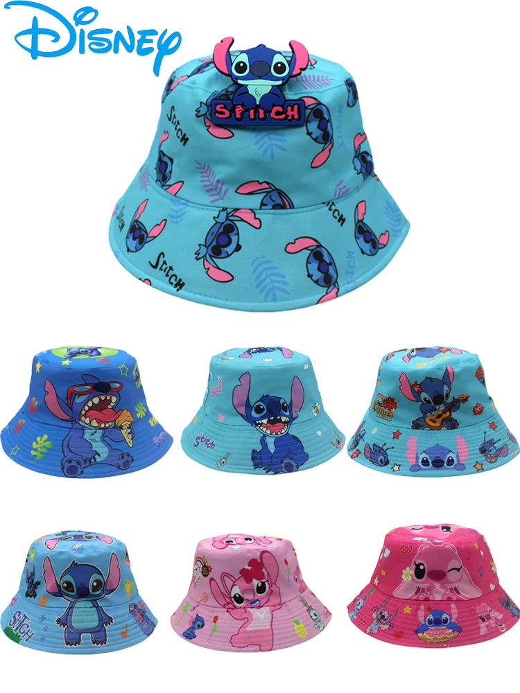 Casquette de pêcheur Stitch Disney Anime avec imprimé ange, chapeau de bassin mignon, coiffe pour garçons et filles, idéal pour les voyages, le jeu, la protection solaire, cadeaux