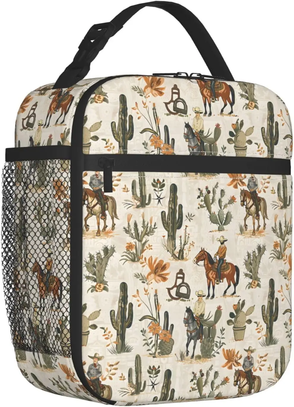 Cowboy and Cactus Rustic Western Lunch Box for Women Men Insulated Lunch Box, Reusable Lunch Bag for Office Work Picnic
