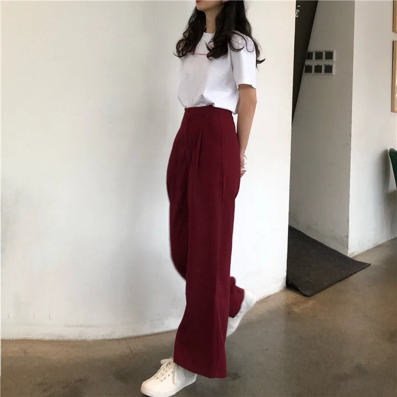 

Popular S-3XL Women Sleep Bottoms Pleated Wide Leg Trousers High Waist All-match Breathable Leisure Korean Style Mujer Fashion
