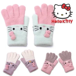 Sanrio Hello Kitty Winter Knitted Gloves for Child Kids Girls Cartoon Warm Cute Gloves Winter Gloves Kawaii Anime Accessories