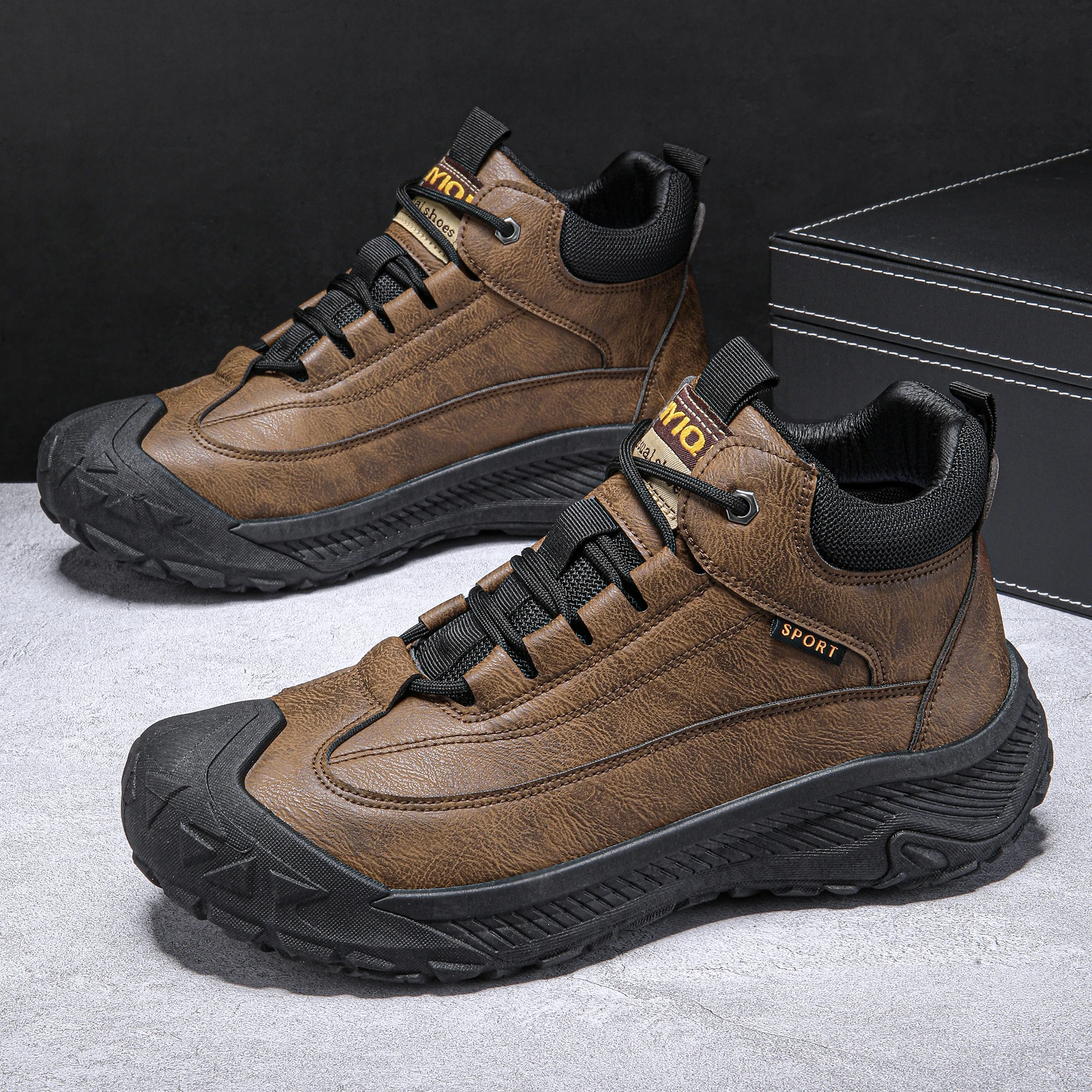 Botas de caña alta para hombre, botas de senderismo transpirables de estilo retro, calzado deportivo para exteriores de estilo británico