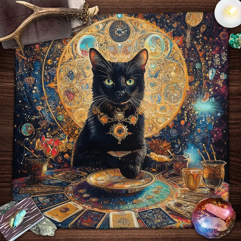 Esoteric Black Cat Tarot Tablecloth Star Moon Waterproof Dining Table Decor & Accessories Ritual Altar Theme Decor