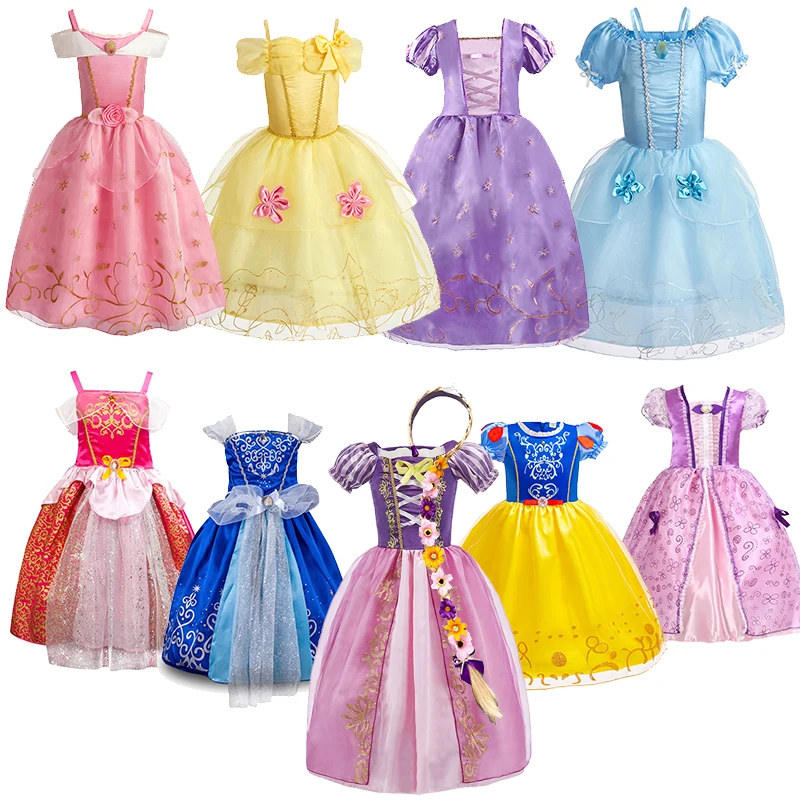 Girls Rapunzel Belle Snow White Princess Costume Children Cospaly Party Vestidos Birthday Carnival Dress Up Cinderella Disguise