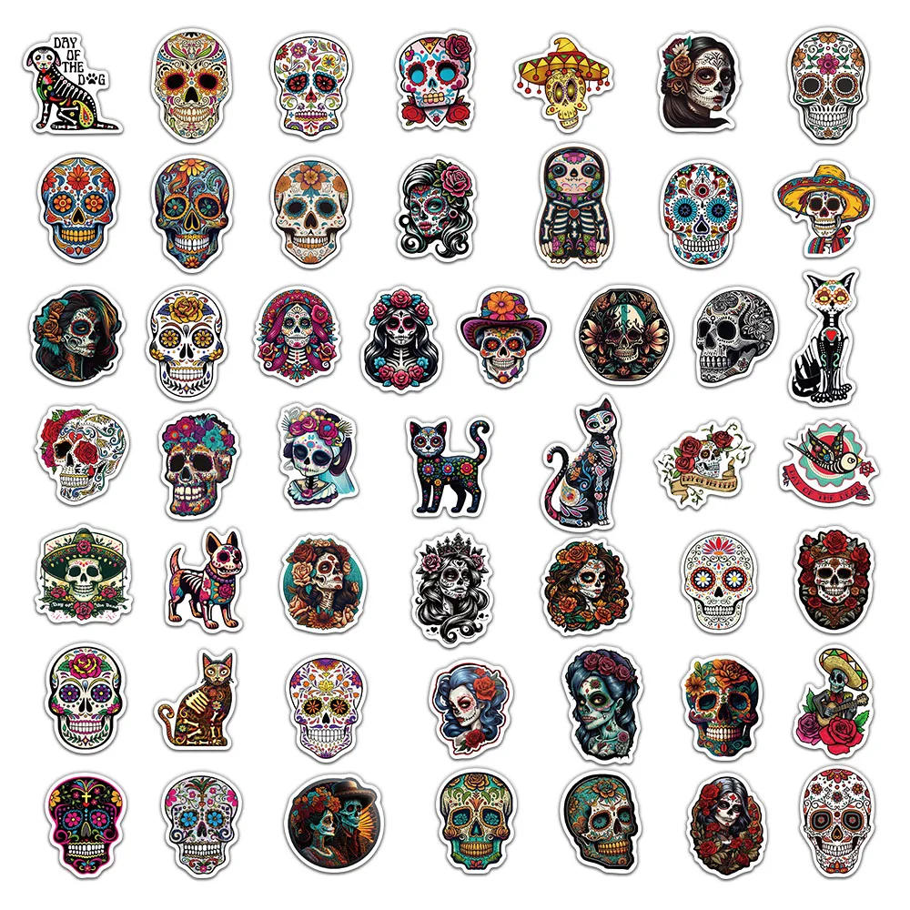 50 Uds. Pegatinas del Día de los muertos, materiales exquisitos para manuales, fundas para teléfono, maletas para ordenador portátil, tazas de agua, pegatinas impermeables
