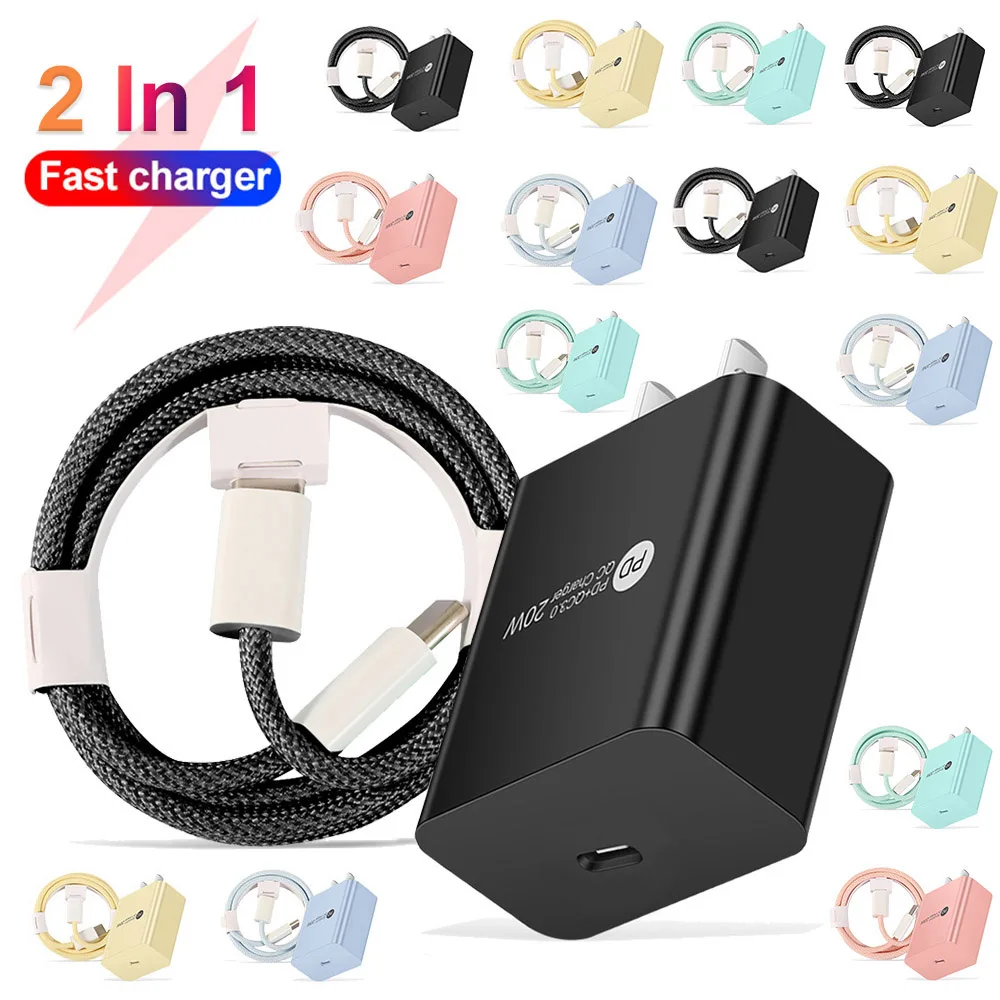 2 in 1 PD 20W USB C Charger For iPhone 15 Fast Charging Cable For Xiaomi Redmi Note 12 Samsung S23 Ultra Type C Phone Charger