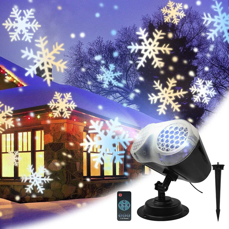 2 IN 1 Christmas Projector Lights Outdoor Upgraded Rotating Snowflake Projector Lights Waterproof Snowfall Landscape Light