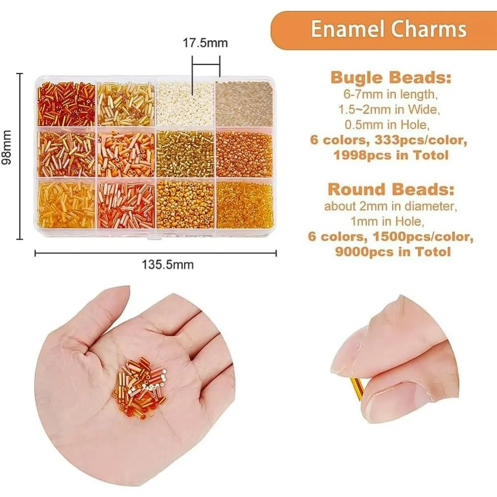 10998pcs Glass Seed Beads Tube Bulk Orange Bugle Mini Glass Sequins for Sewing Jewelry making kit