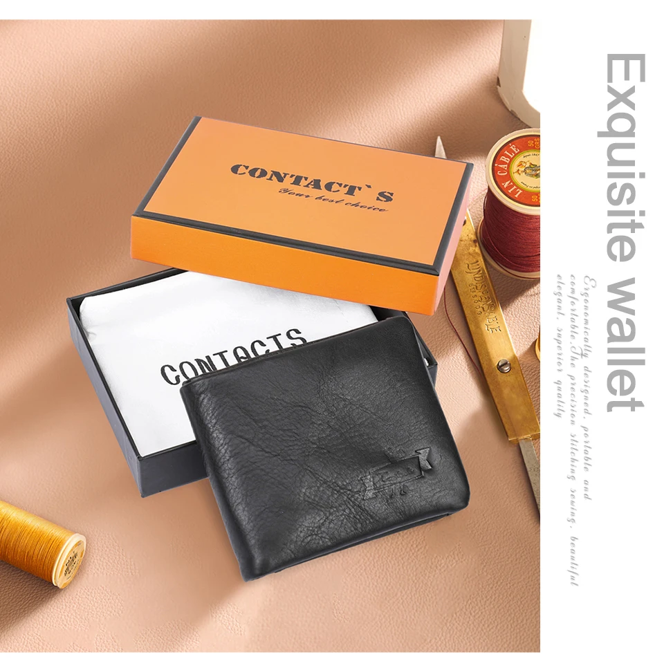 CONTACT'S Echtes Leder Männer Brieftasche Vintage Trifold Haspe Brieftasche Reißverschluss Geldbörse Kartenhalter Geld Clip männer Brieftaschen – Detail 15