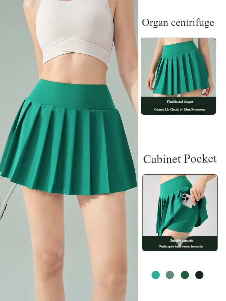 High-Stretch Pleated Yoga Sports Skirt Anti-Slip Integrated Badminton Tennis Fitness Running Quick-Dry Breathable Short Skirt