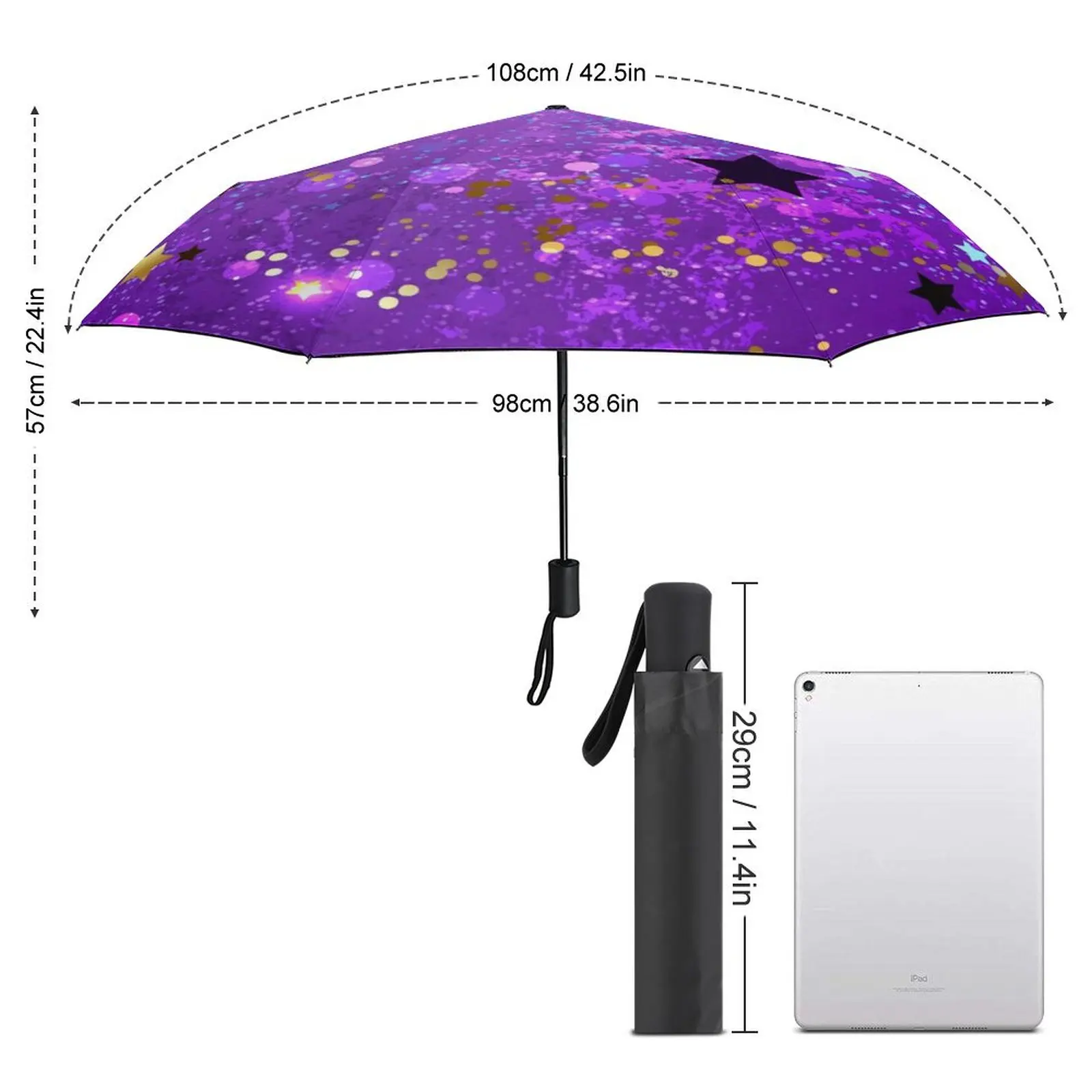 Golden Star Umbrella Purple Sequins Print Cute UV Protection Umbrella Auto Print Reinforced Tours Umbrella