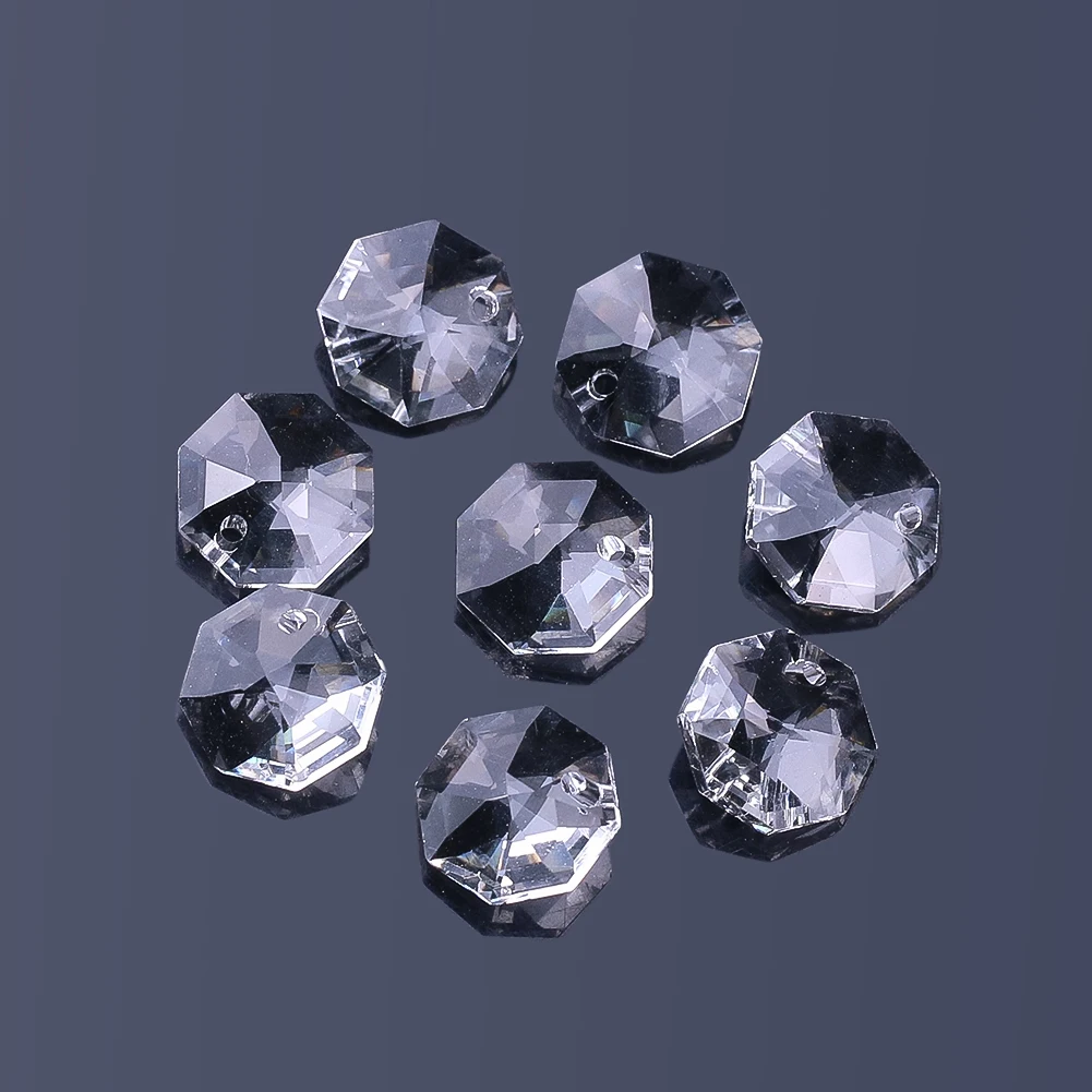 10pcs 12mm Clear Faceted Octagonal Crystal Prism Beads Glass Loose Suncatcher Findings for DIY Chandelier Jewelry Home Decor
