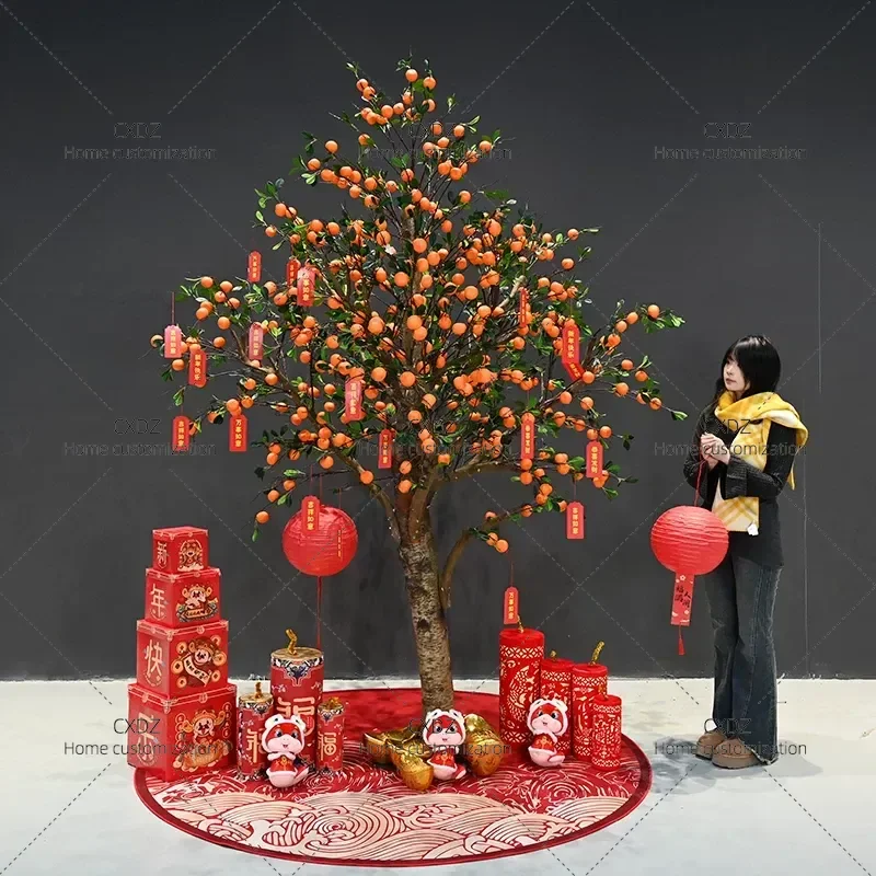 Simulation Orange Tree Artificial Fruit Tree Large Indoor Outdoor Decorative Plant for Window Porch Landscaping Home Garden