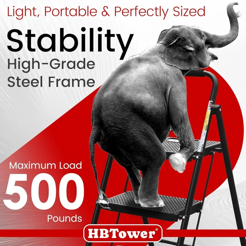 Step Ladder, Folding Step Stool with Wide Anti-Slip Pedal, Sturdy Steel Ladder,Handrail, Lightweight, Portable Steel Step Stool