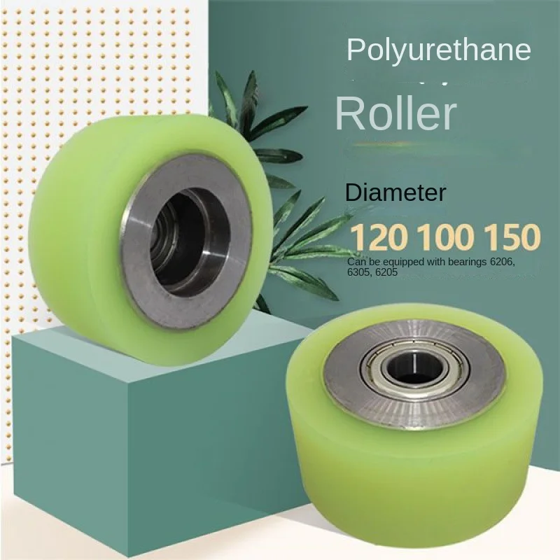 Polyurethane Rubber Tire Outer Diameter 100-150 with Axis Pu No-Power Roller Double Bearing Rubber Coated Wear-Resistant