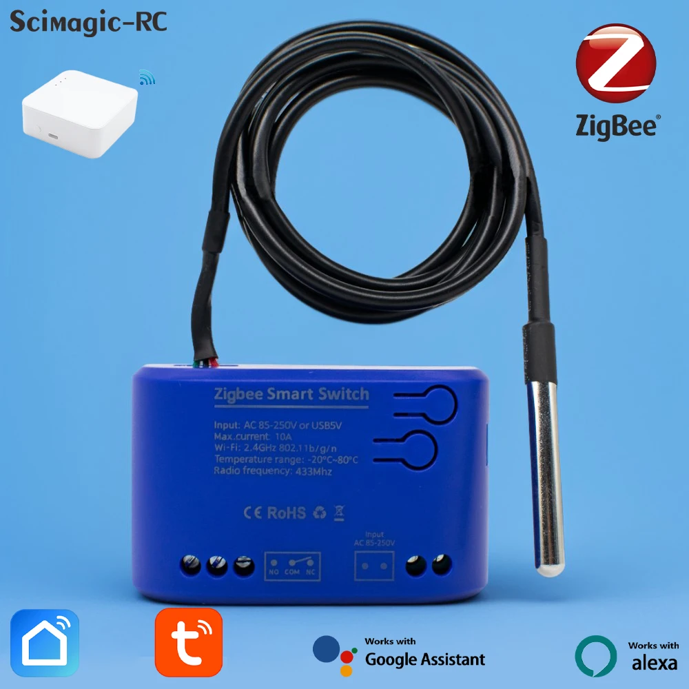 Умный переключатель Zigbee Tuya, датчик температуры, релейный модуль детектора RF433, пульт дистанционного управления, совместимый с Alexa и Google Home