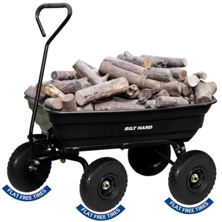 Poly Garden Dump Cart 600 lbs with No Flat Tires, Quick Release, 4 Cu Feet Dump Wagon Heavy Duty for Yard, Outdoor