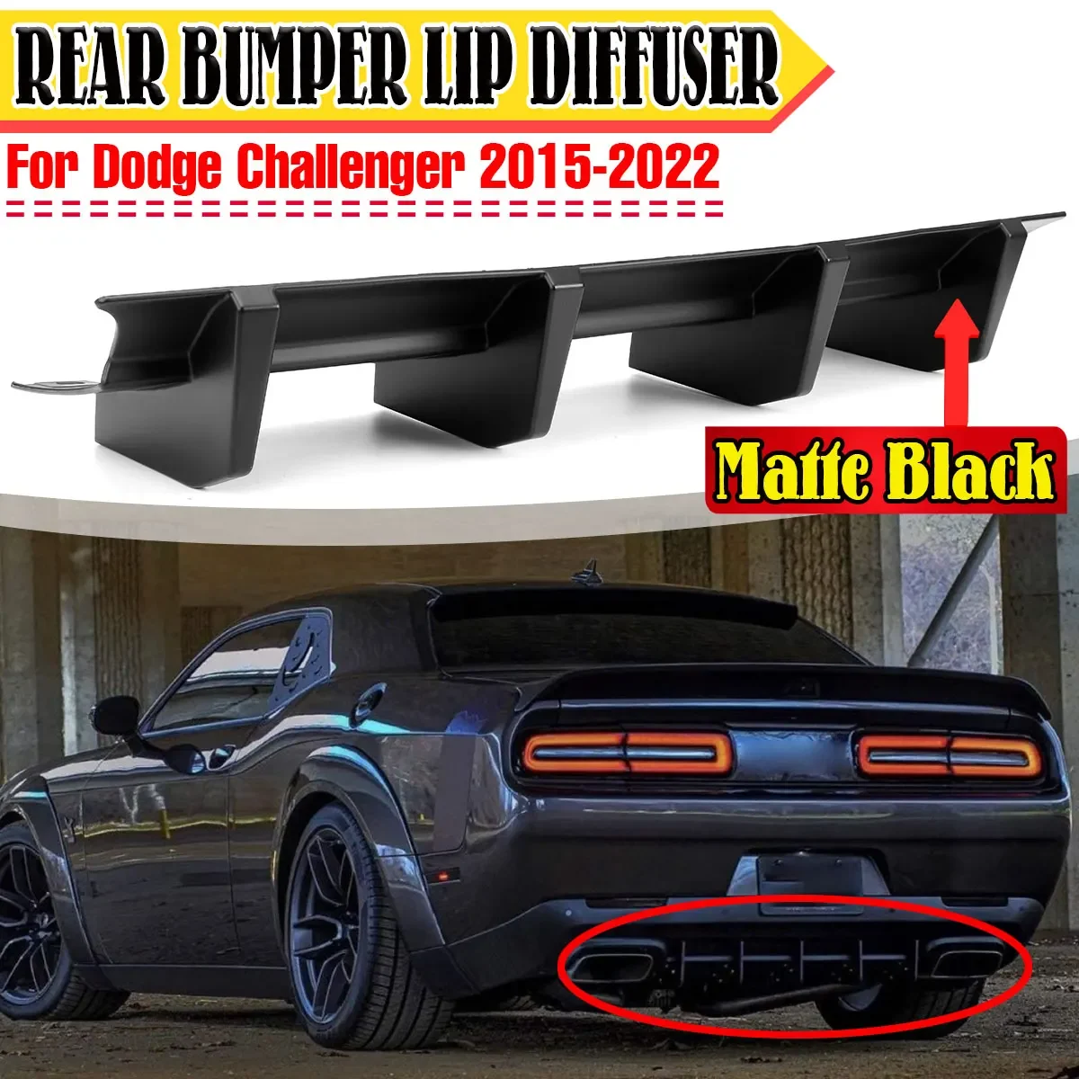 

New Car Rear Bumper Lip Diffuser Spoiler Shark Fin Splitter For Dodge Challenger 2015-2022 Rear Chassis Spoiler Deflector