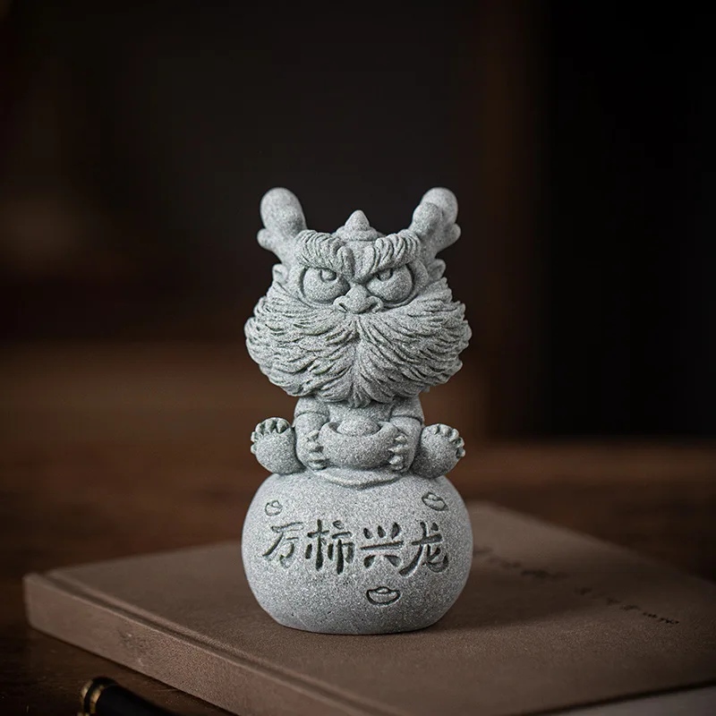 Creative Qingsha Stone Wanshi Xinglong Cute Tea Pet Home Desktop Decoration Mascot Fish Tank Basin Landscape Decoration