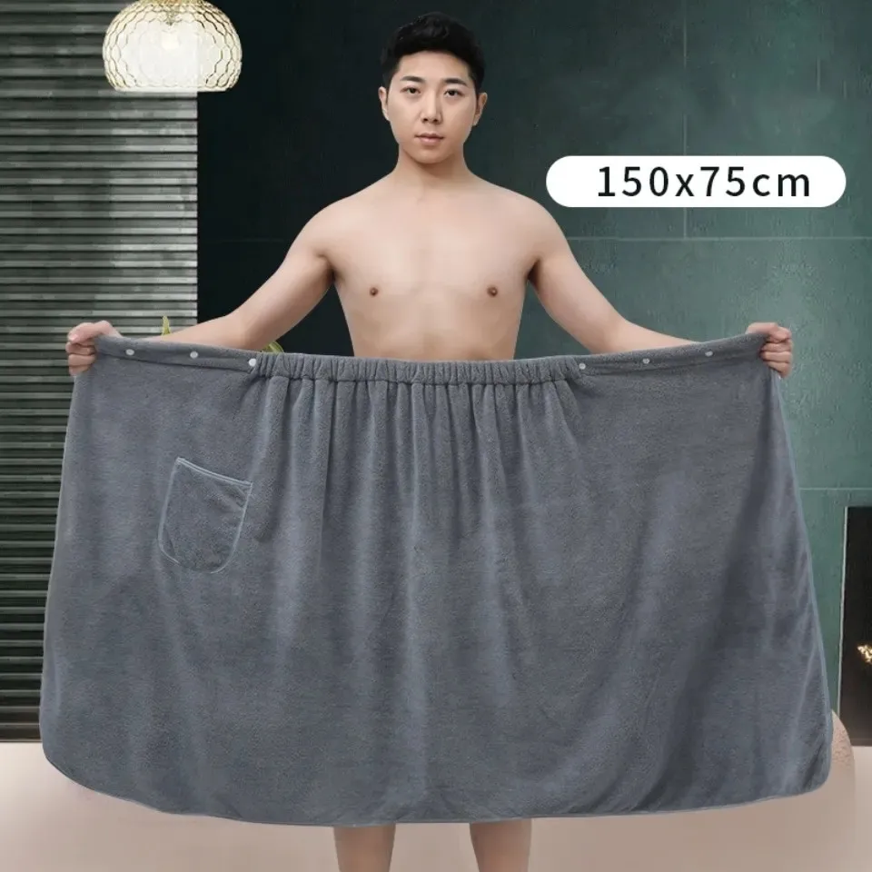 

150*75cm Soft Man Wearable Bath Towel With Pocket Swimming Beach Towel Blanket Men Quick-Dry Bathrobes Toalla De Playa