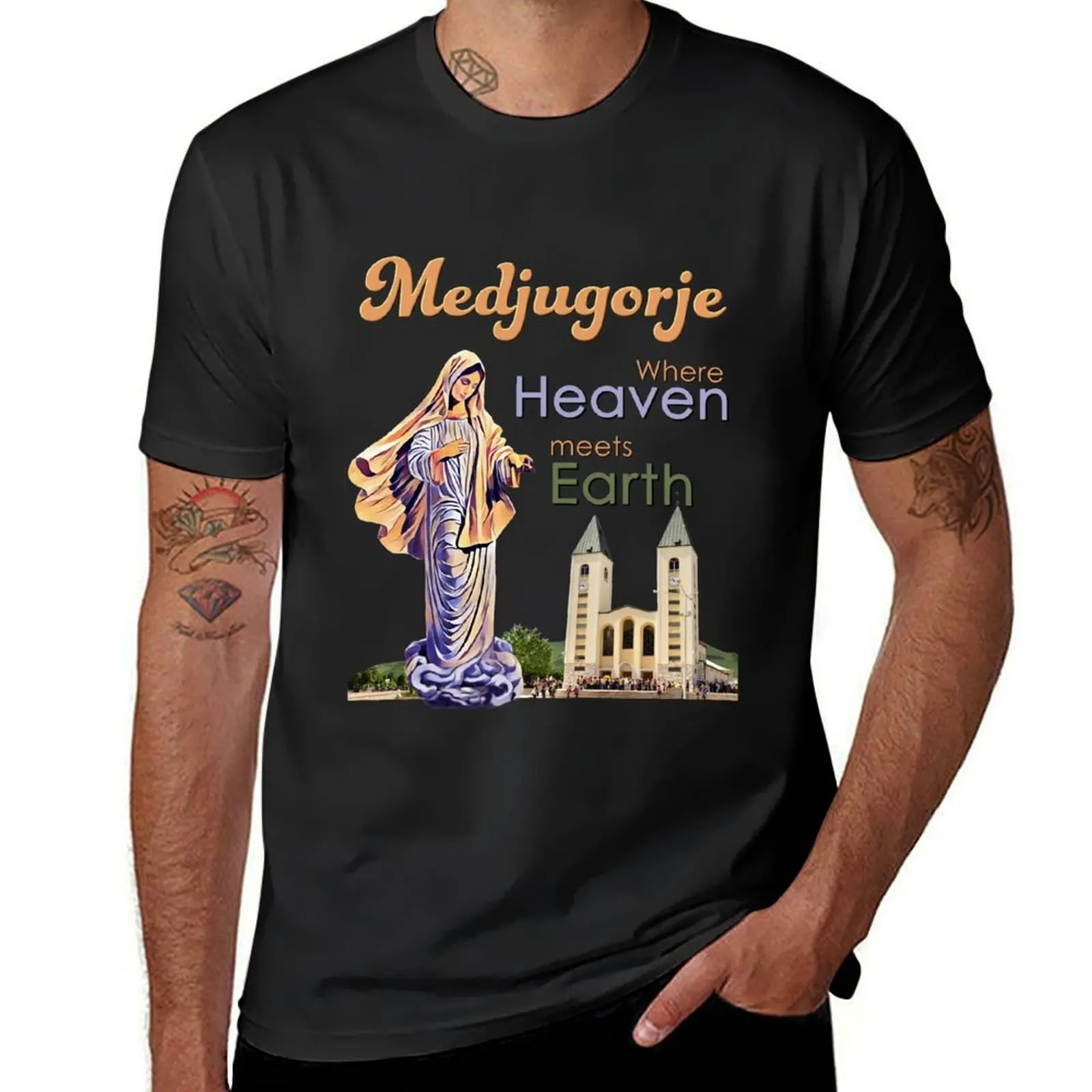 Medjugorje Where Heaven meetsEarth T-Shirt customs design your own tees T-shirts for men cotton