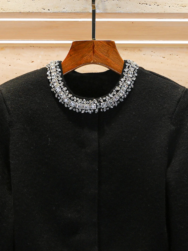 เสื้อคาร์ดิแกนไหมพรมถักสำหรับผู้หญิงระดับไฮเอนด์ ประดับเพชรทรงบับเบิ้ล สวมใส่สบายๆ ทรงหลวม สไตล์โค้ท