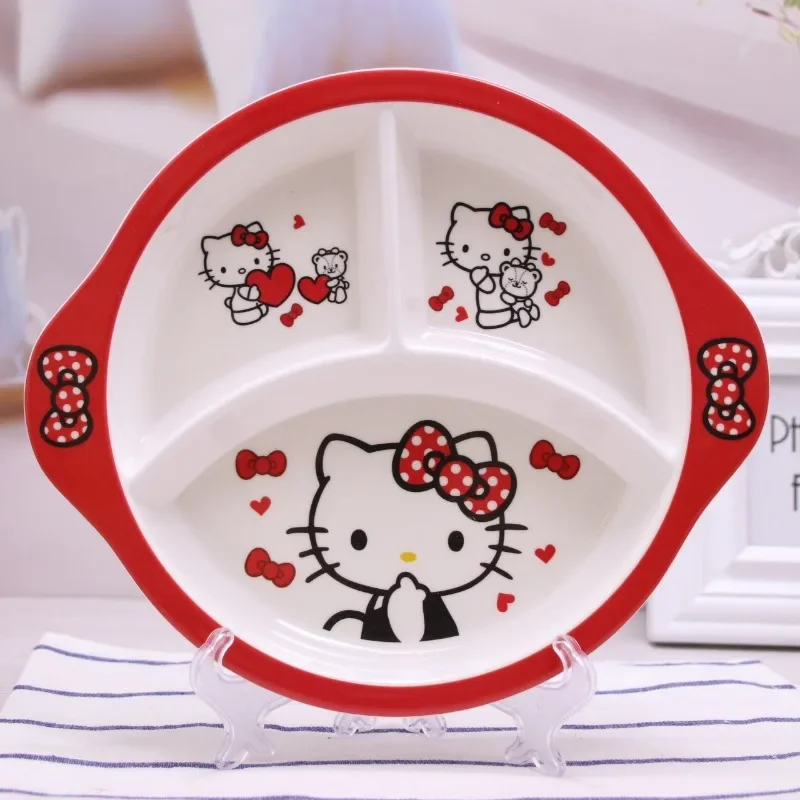Sanrio Hello Kitty обеденная тарелка с отделением Kuromi, детская посуда, тарелка для завтрака в стиле аниме, креативная тарелка в стиле вестерн с сердечком