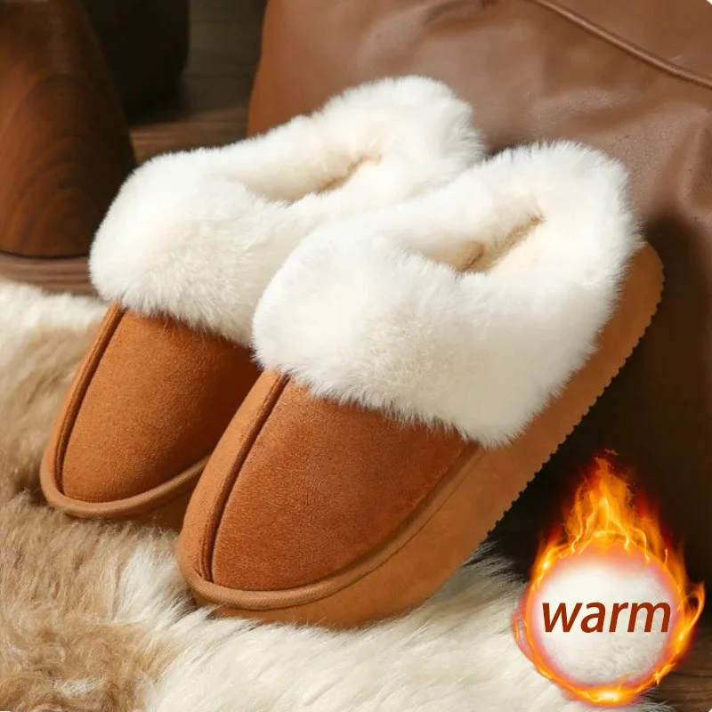 

2025 New Winter Fleece Lined Thick Slippers for Women and Men Warm Indoor Non-Slip Cotton Shoes for Couples Outdoor Wear