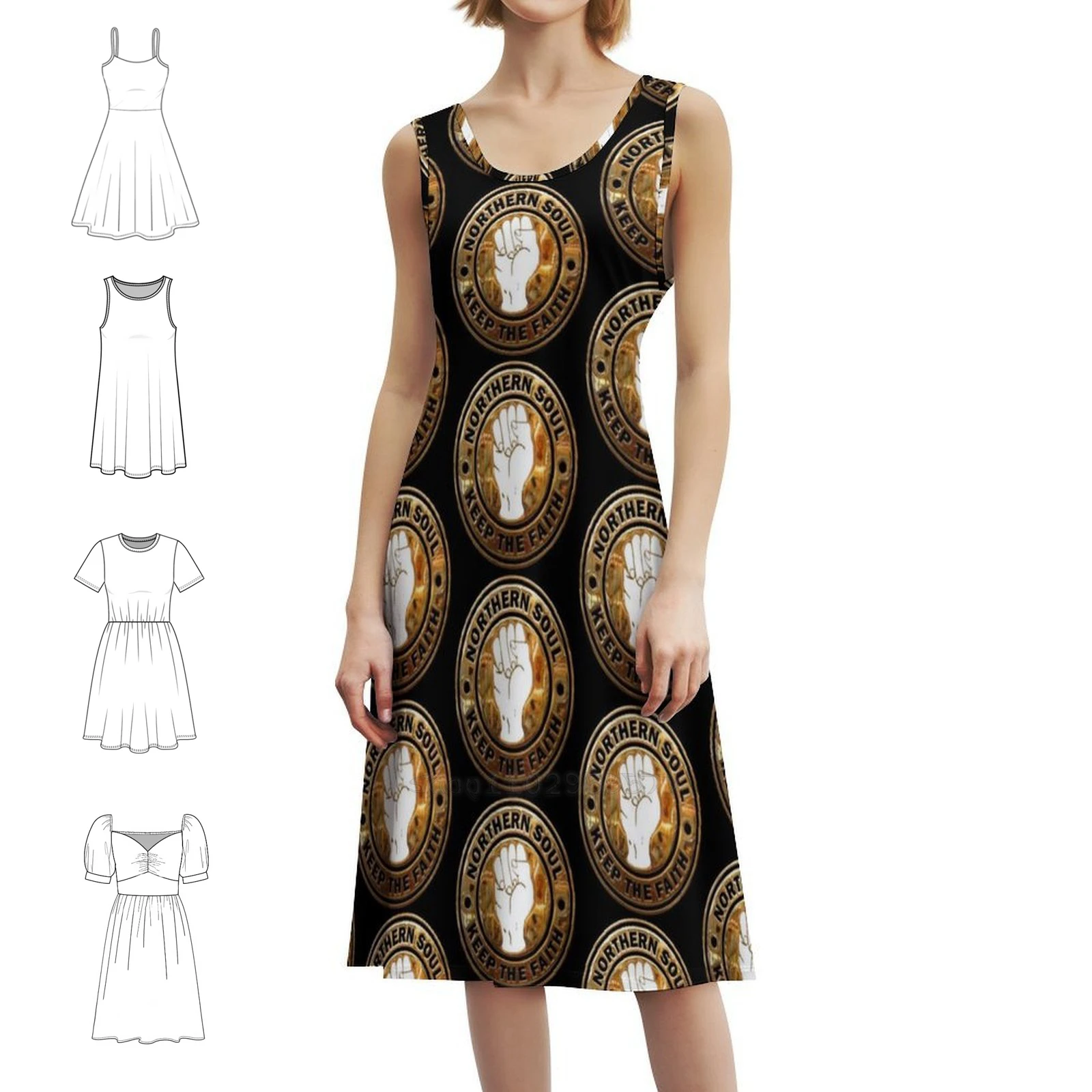فستان Northern Soul Keep The Faith In Gold White Fist على شكل قلب، فستان أنيق للحفلات الصيفية للنساء، الروح الشمالية #1