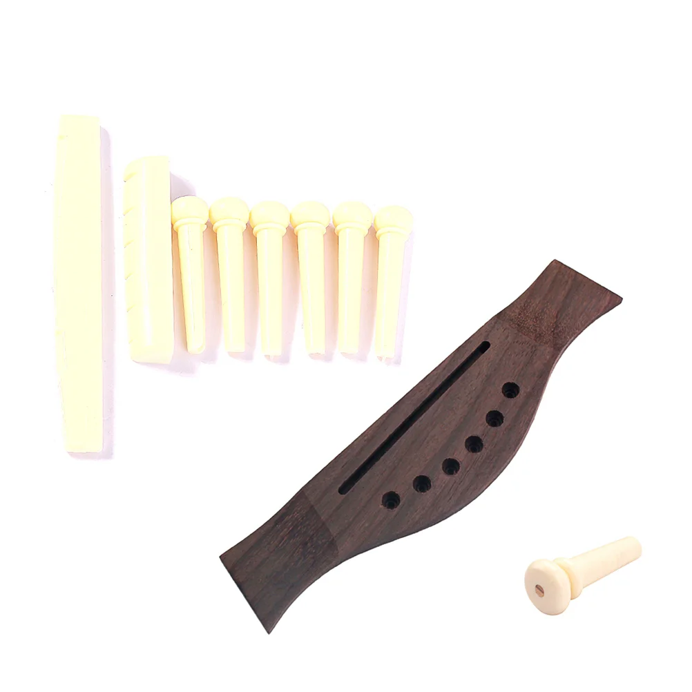 

6-String Rosewood Saddle Through Acoustic Guitar Bridge Plastic Guitar Saddle Nut Slotted Bridge Endpins for Folk Classical Acou